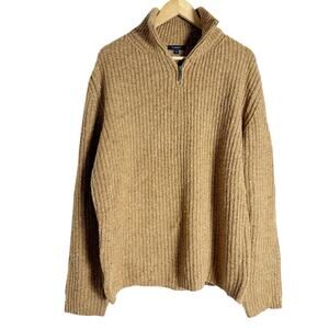 Burberry Cashmere Merino Wool Tan Knit Quarter Zip Pullover Camel Sweater Size L